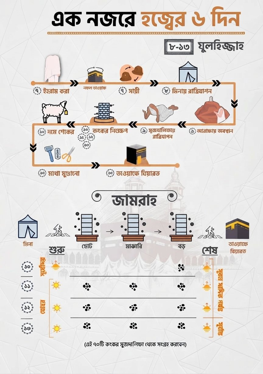 এক নজরে হজ্জের ৬ দিন